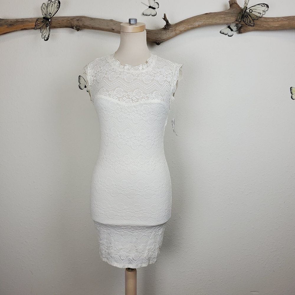 French exchange stretchy white lace dress